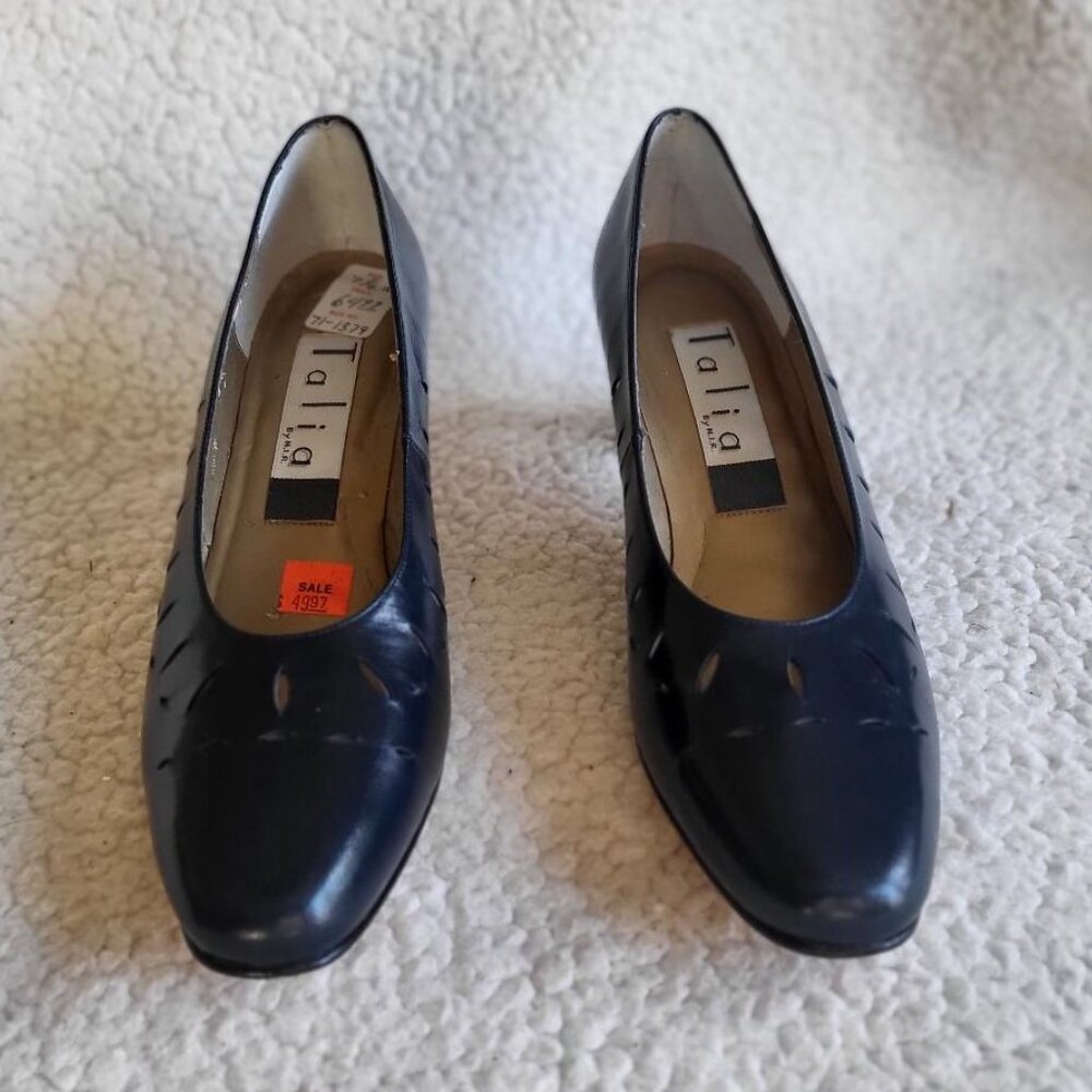 Talia By N.I.R Vintage Women’s Navy Leather Heels, H15809, Size 7.5N, new
